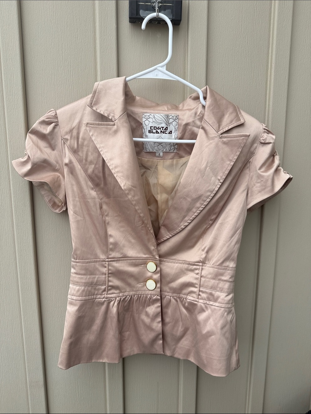 Costa Blanca Vintage Y2K Blush Satin Peplum Jacket Top